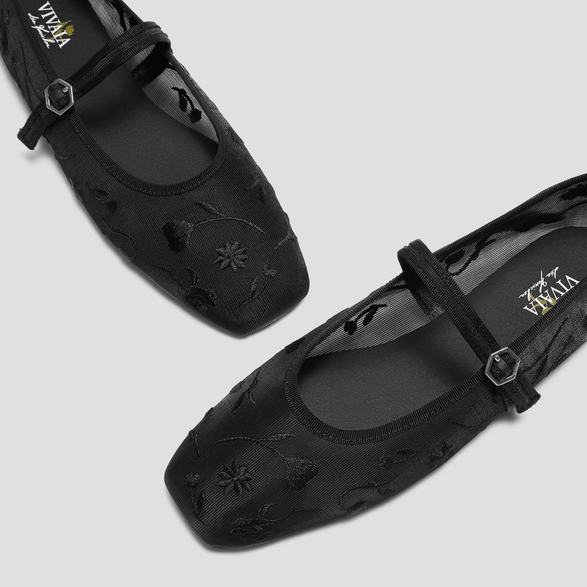 Square-Toe Mary Janes (Margot Mary Jane), BLACK FRENCH FLORAL MESH