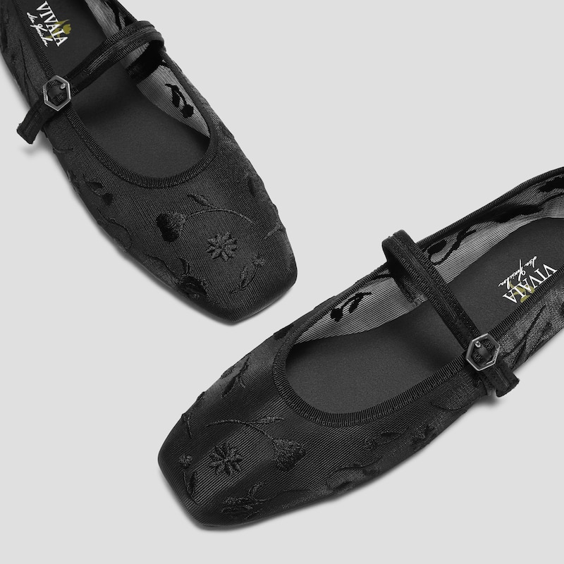 Square-Toe Mary Janes (Margot™ Mary Jane), BLACK FRENCH FLORAL MESH, EU35 | VIVAIA
