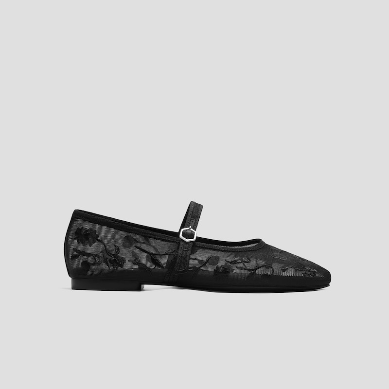 Square-Toe Mary Janes (Margot™ Mary Jane), BLACK FRENCH FLORAL MESH, EU35 | VIVAIA