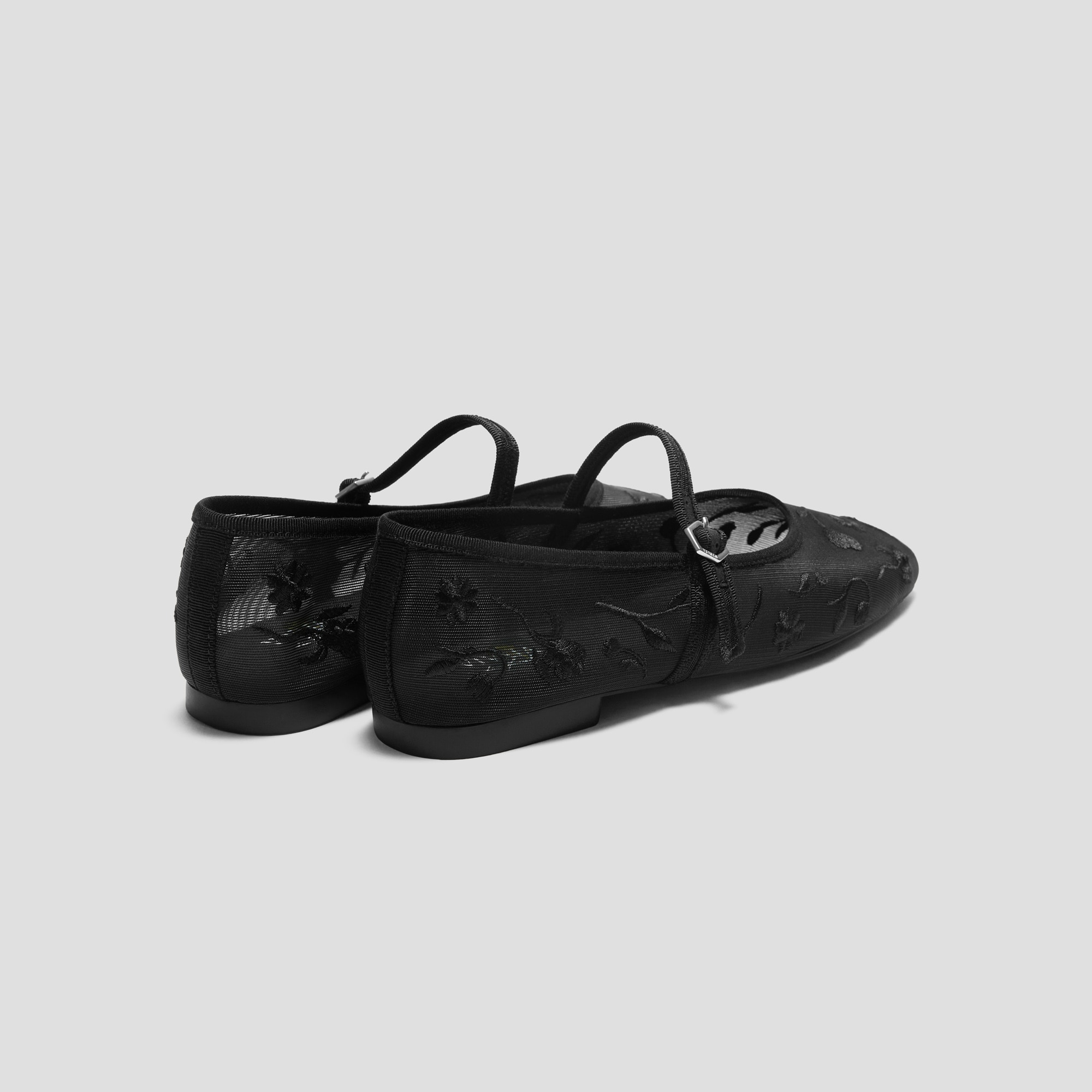 サンタマン　MARGOTシリーズコンポティエ Square-Toe Mary Janes (Margot Mary Jane), BLACK FRENCH FLORAL MESH