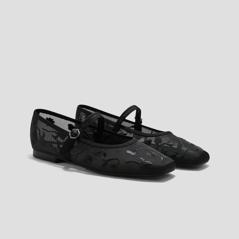 Square-Toe Mary Janes (Margot™ Mary Jane), BLACK FRENCH FLORAL MESH, EU35 | VIVAIA