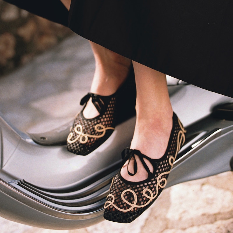 Margot Square-Toe Mesh Flats (Makayla), Black - Natural, EU41.5 | VIVAIA