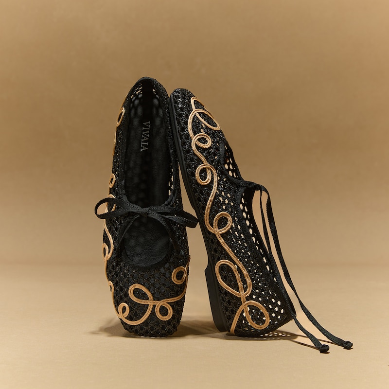 Margot Square-Toe Mesh Flats (Makayla), Black - Natural, EU41.5 | VIVAIA