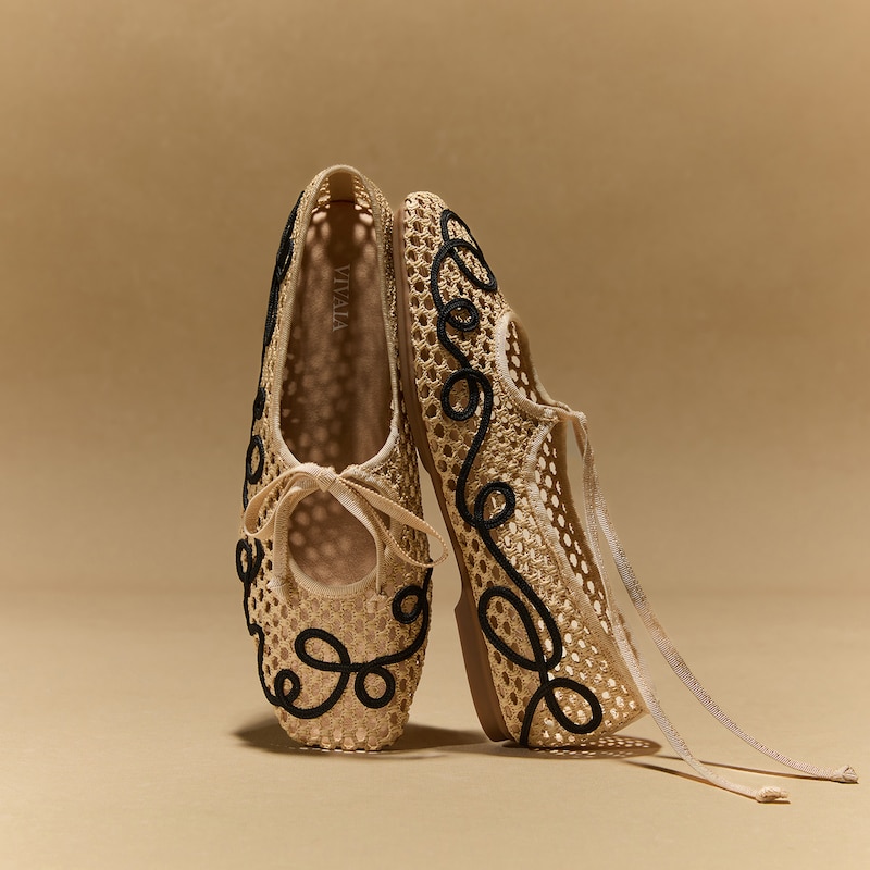 Margot Square-Toe Mesh Flats (Makayla), NATURAL - BLACK, EU37.5 | VIVAIA
