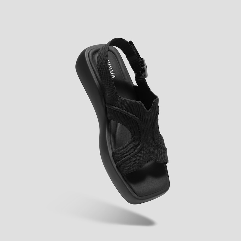 Square-Toe Platform Sandals (Hatty), Black, EU43 | VIVAIA