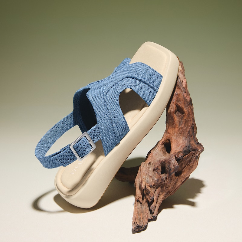 Square-Toe Platform Sandals (Hatty), Denim Blue, EU39 | VIVAIA