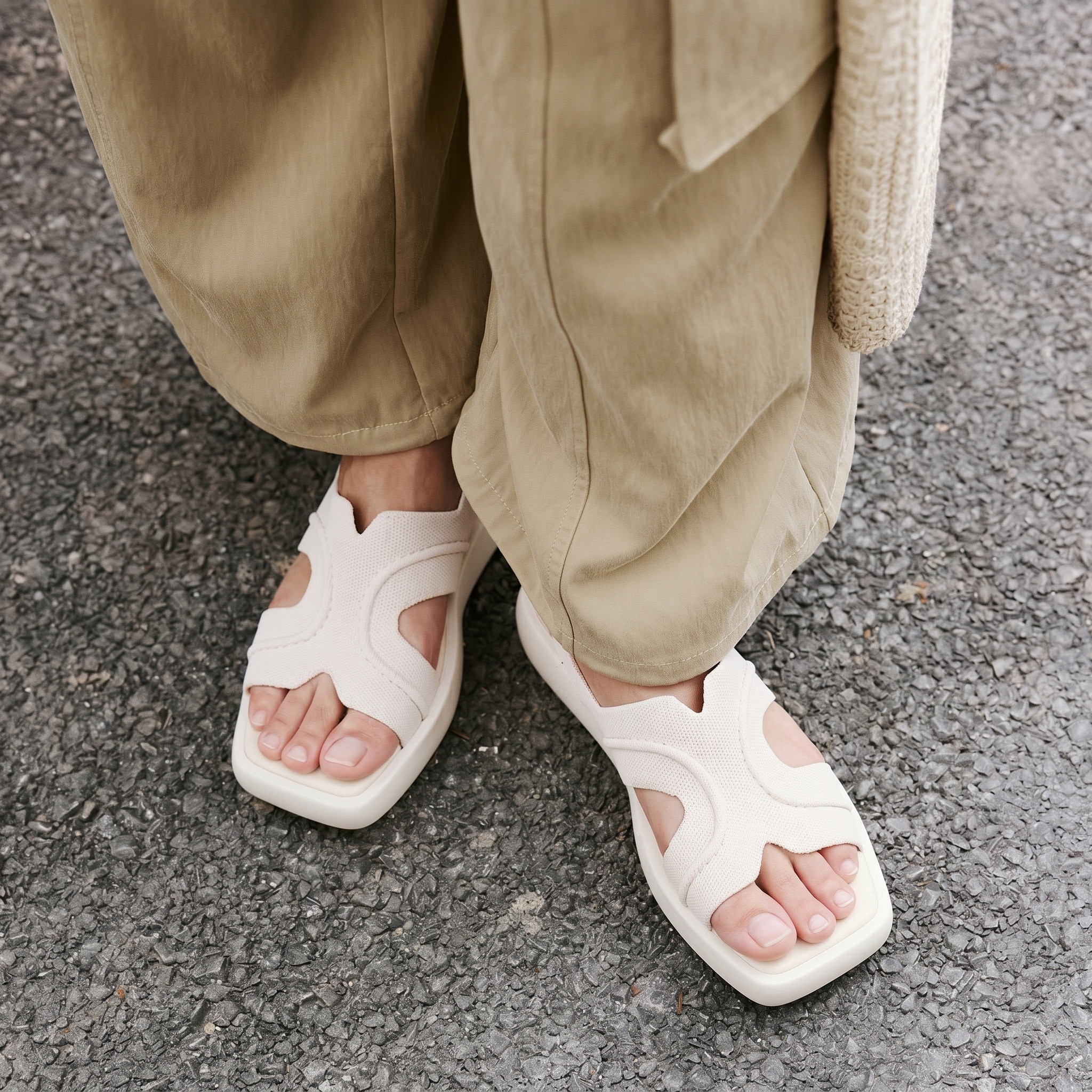 Hattyスクエアトゥ 厚底サンダル　サンダル　vivaia Square-Toe Platform Sandals (Hatty), Cream Ivory, EU35 | VIVAIA