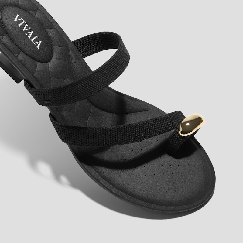 Round-Toe Toe Ring Sandals (Eden), Black, EU37 | VIVAIA