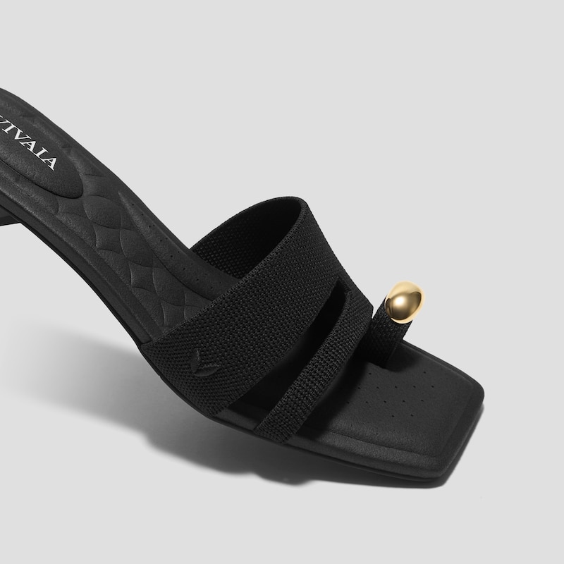 Square-Toe Toe Ring Sandals (Jayna), Black, EU38 | VIVAIA
