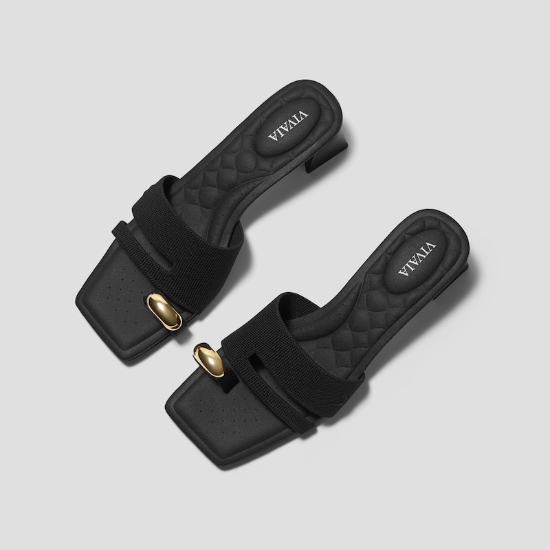 Square-Toe Toe Ring Sandals (Jayna), Black, EU38 | VIVAIA