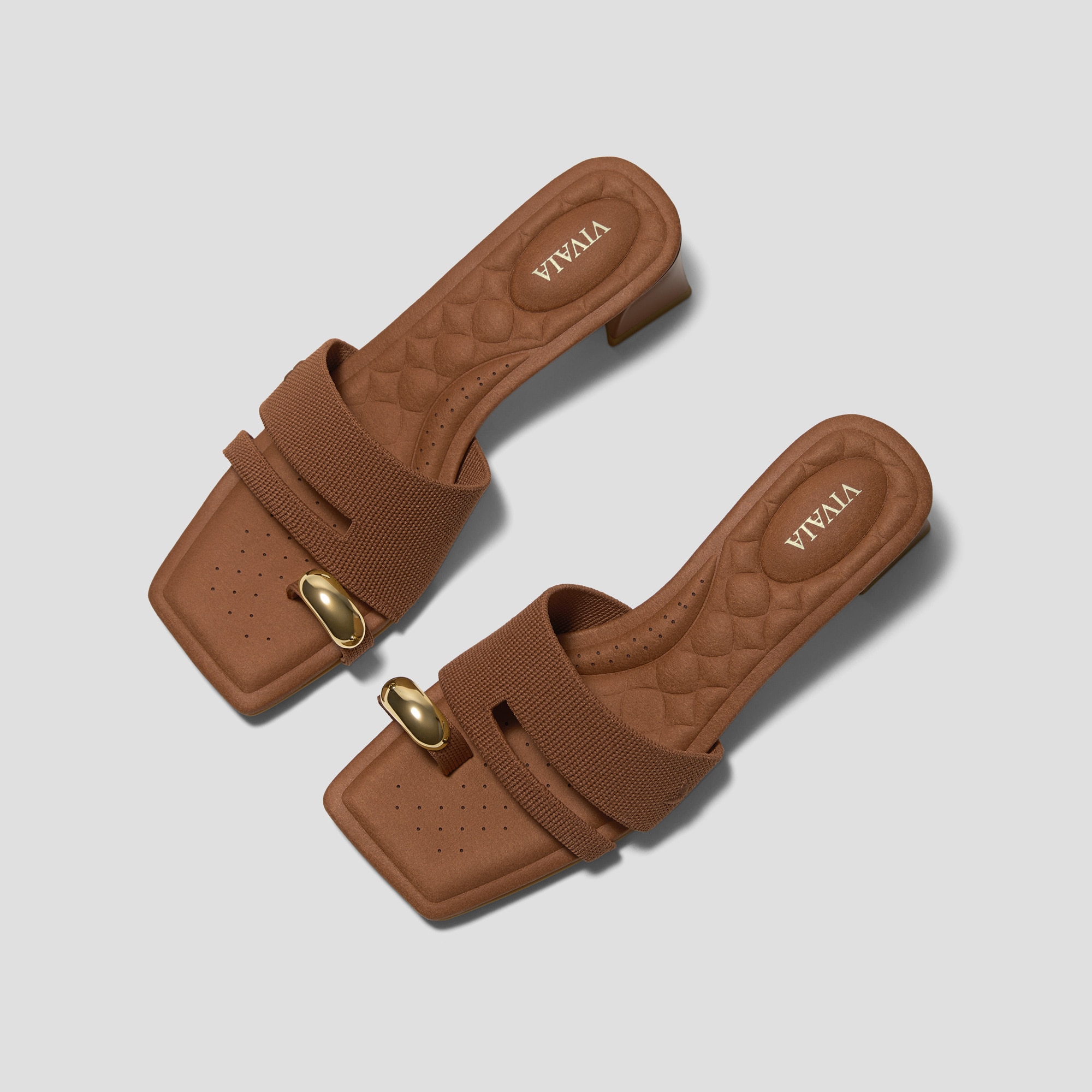 Square-Toe Toe Ring Sandals (Jayna), Dark Caramel, EU35 | VIVAIA