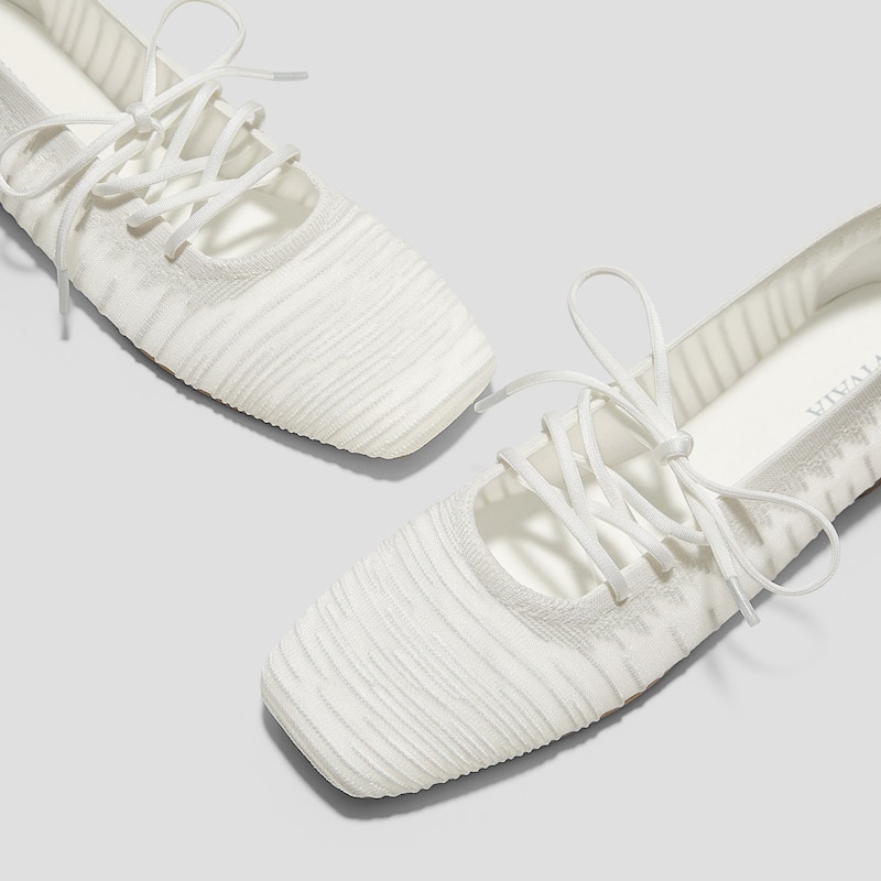 Square-Toe Lace-Up Mary Janes (Miley), White, EU36.5 | VIVAIA