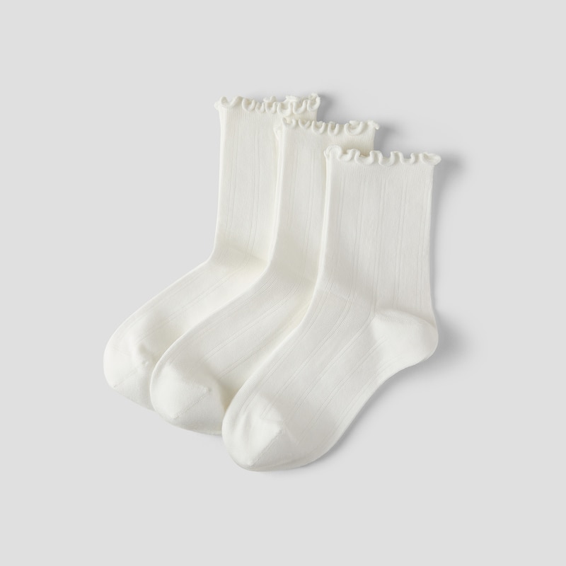 3-Pair Ruffle Crew Socks (Marion), White, one-size | VIVAIA