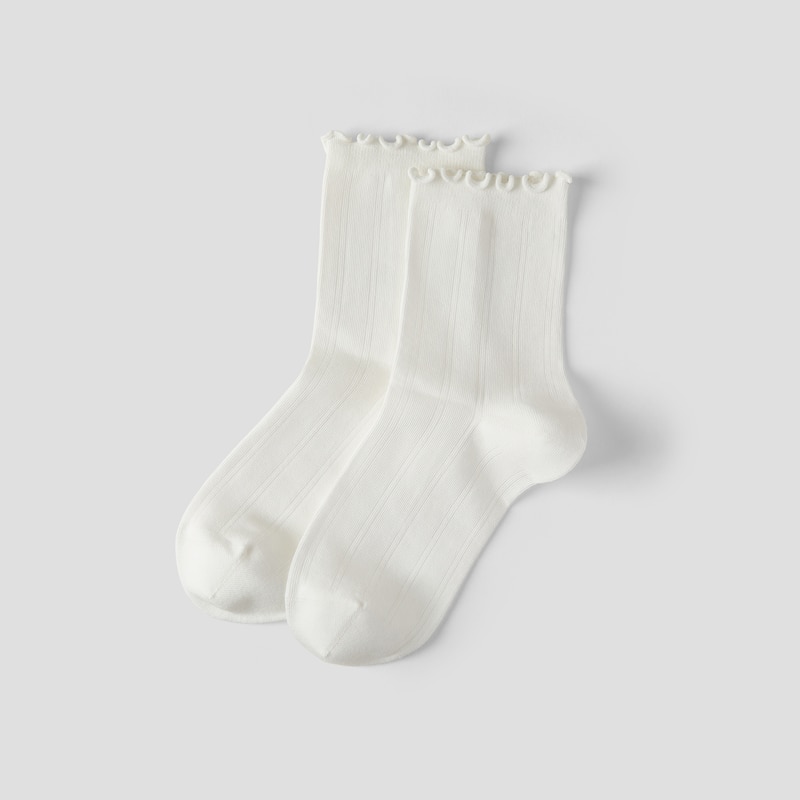 3-Pair Ruffle Crew Socks (Marion), White, one-size | VIVAIA