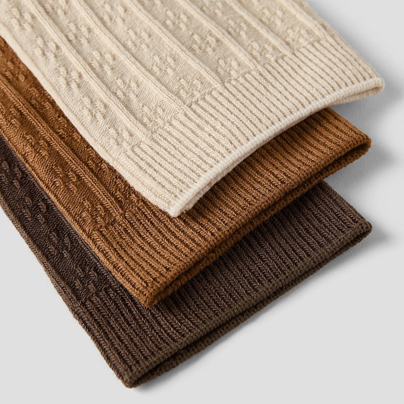 3-Pair Textured Knee-High Socks (Vincie), ALMOND + DARK CARAMEL + TAWNY, one-size | VIVAIA