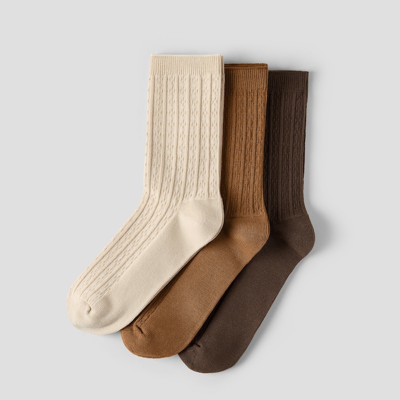3-Pair Textured Knee-High Socks (Vincie), ALMOND + DARK CARAMEL + TAWNY, one-size | VIVAIA