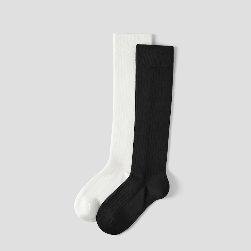 2-Pair Over-the-Calf Ribbed Socks (Luis), WHITE + BLACK, one-size | VIVAIA