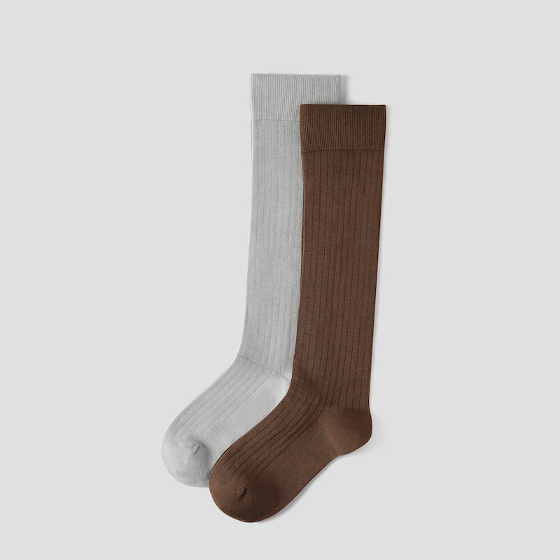 2-Pair Over-the-Calf Ribbed Socks (Luis), LIGHT GREY + TAWNY, one-size | VIVAIA
