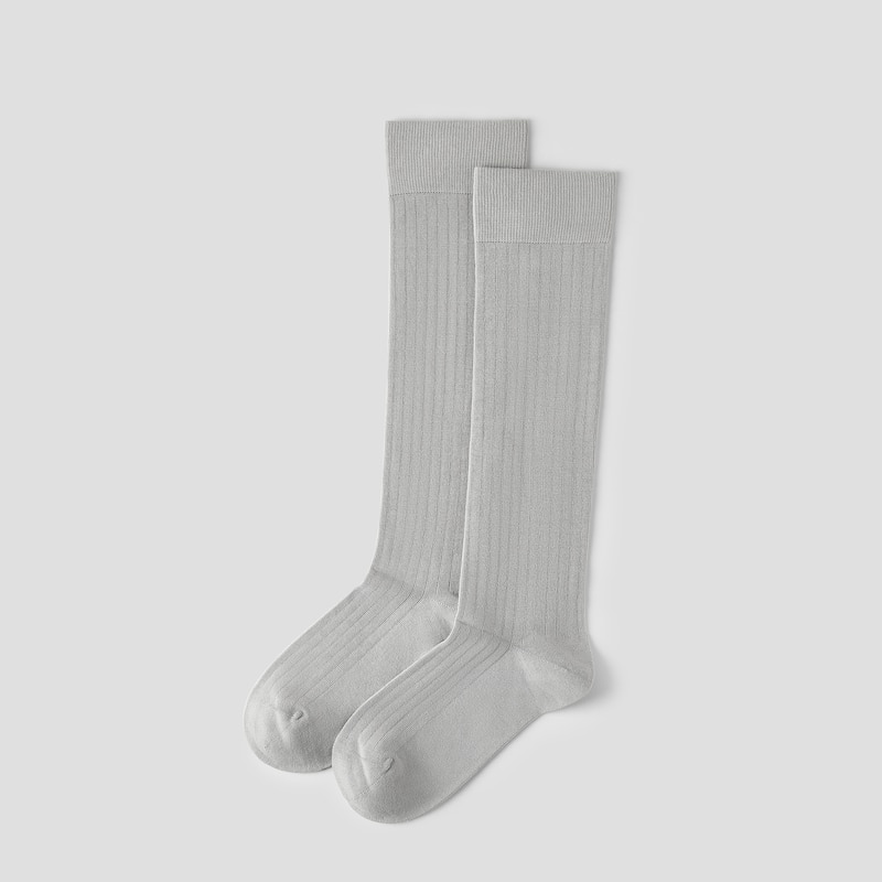 2-Pair Over-the-Calf Ribbed Socks (Luis), LIGHT GREY + TAWNY, one-size | VIVAIA