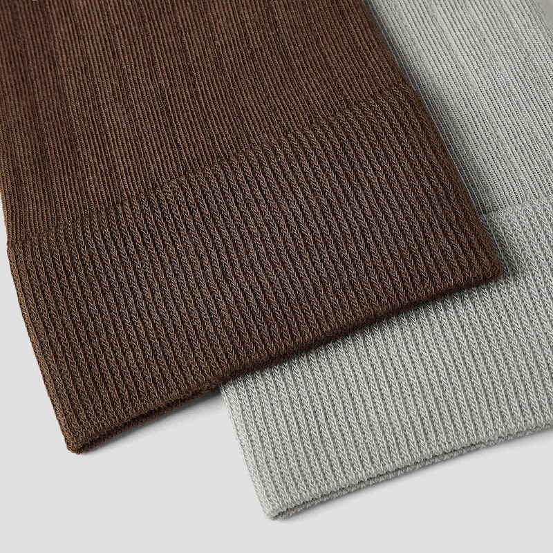 2-Pair Over-the-Calf Ribbed Socks (Luis), LIGHT GREY + TAWNY, one-size | VIVAIA