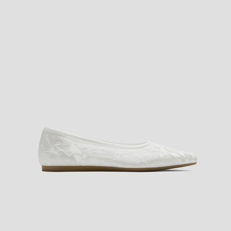 Pointed-Toe Lace Reborn™ Flats (Aria 5°), White Lace Embroidery, EU35 | VIVAIA