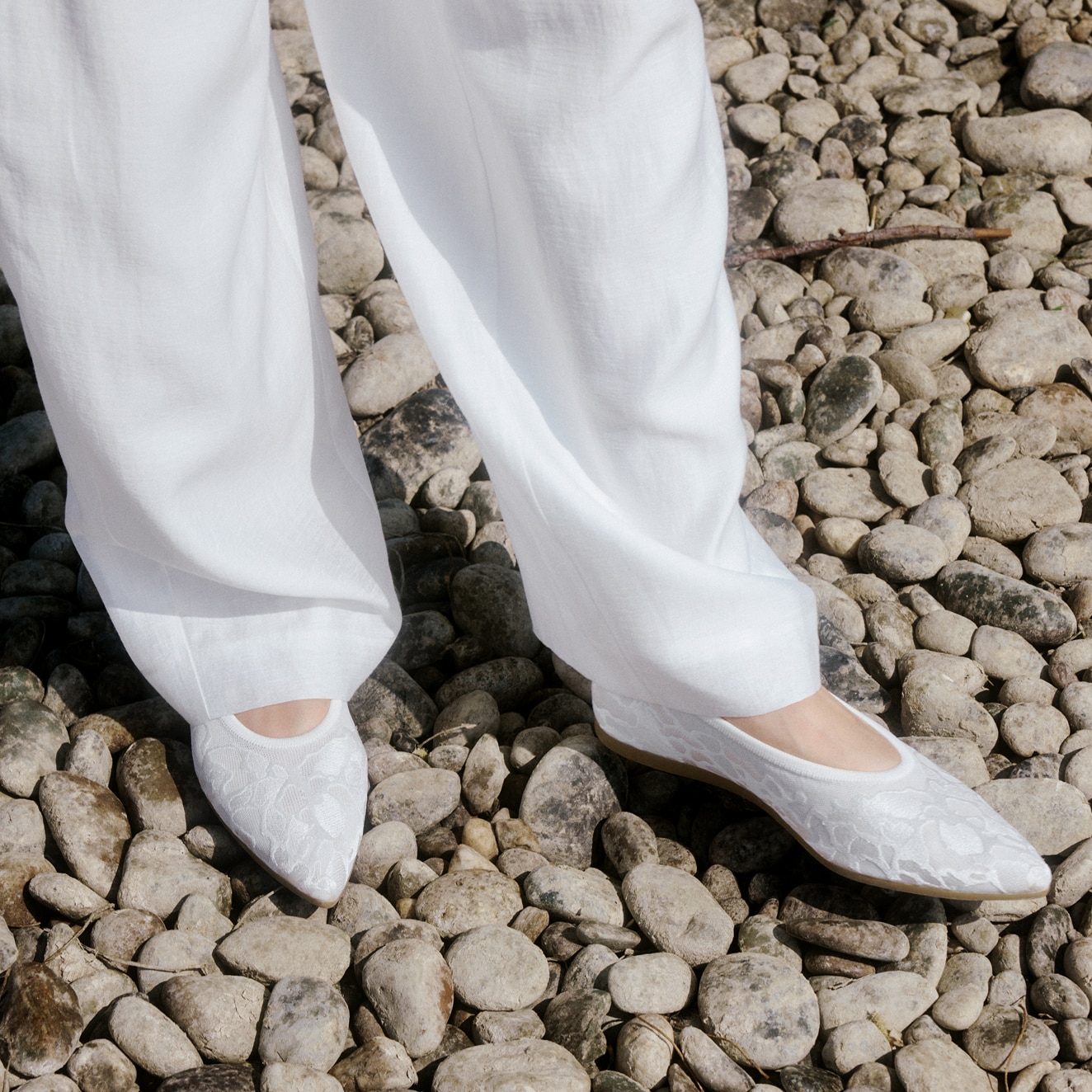 Pointed-Toe Lace Reborn™ Flats (Aria 5°), White Lace Embroidery
