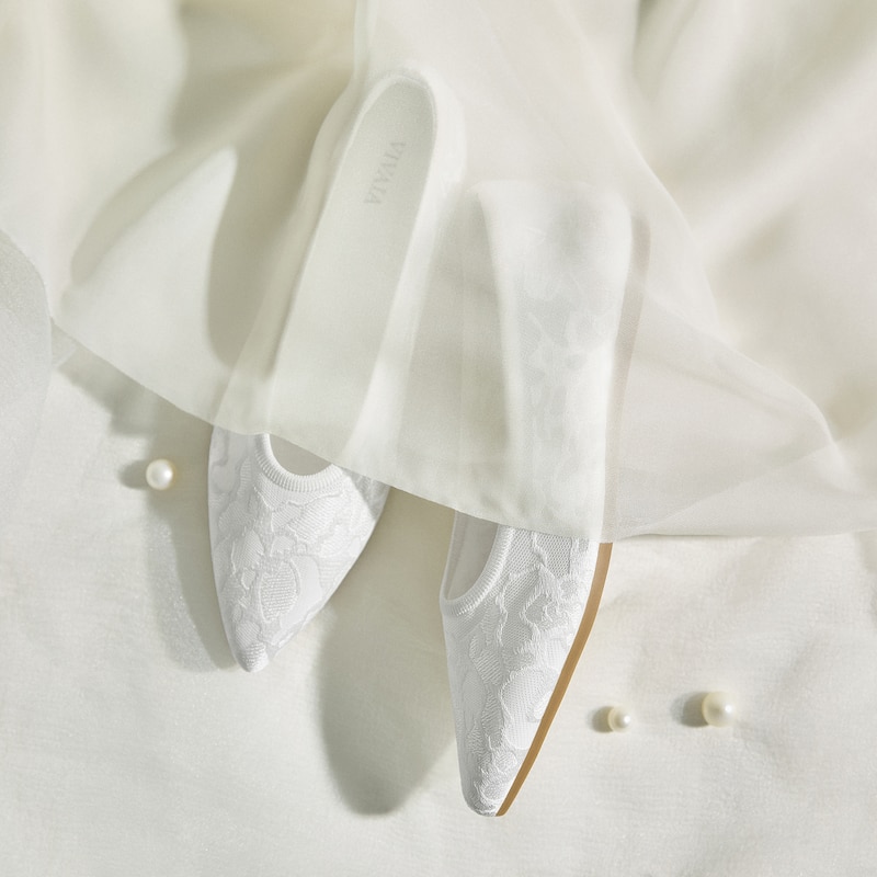 Pointed-Toe Lace Reborn™ Flats (Aria 5°), White Lace Embroidery, EU35 | VIVAIA