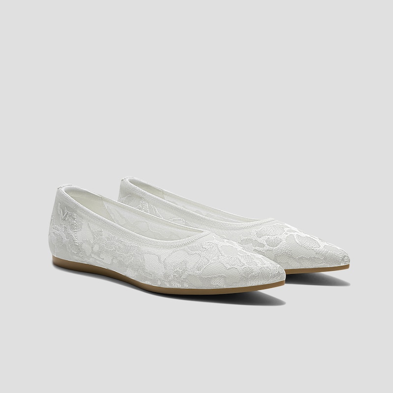Pointed-Toe Lace Reborn™ Flats (Aria 5°), White Lace Embroidery, EU35 | VIVAIA