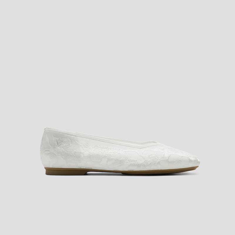 Square-Toe V-Cut Flats (Margot 3.0), WHITE LACE embroidery, EU39 | VIVAIA