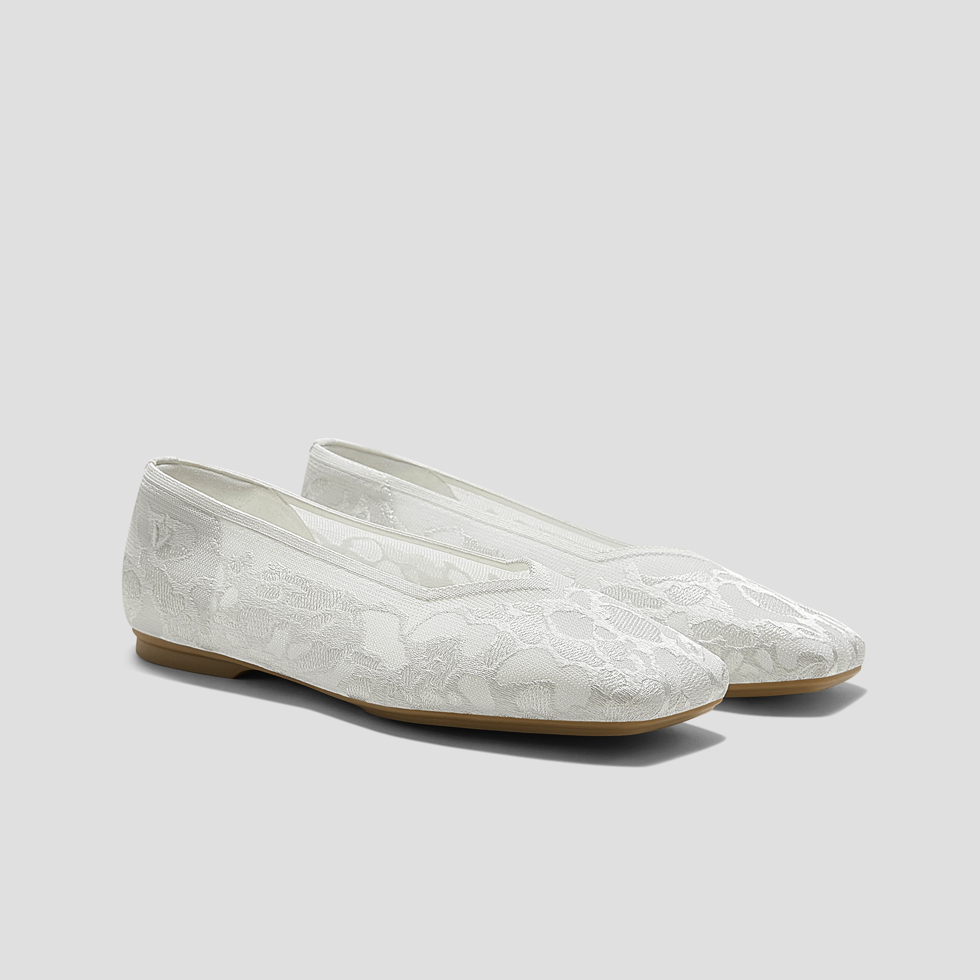 Square-Toe V-Cut Flats (Margot 3.0), WHITE LACE embroidery, EU35