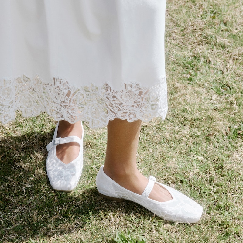 Square-Toe Mary Janes (Margot Mary Jane), WHITE LACE embroidery, EU36 | VIVAIA