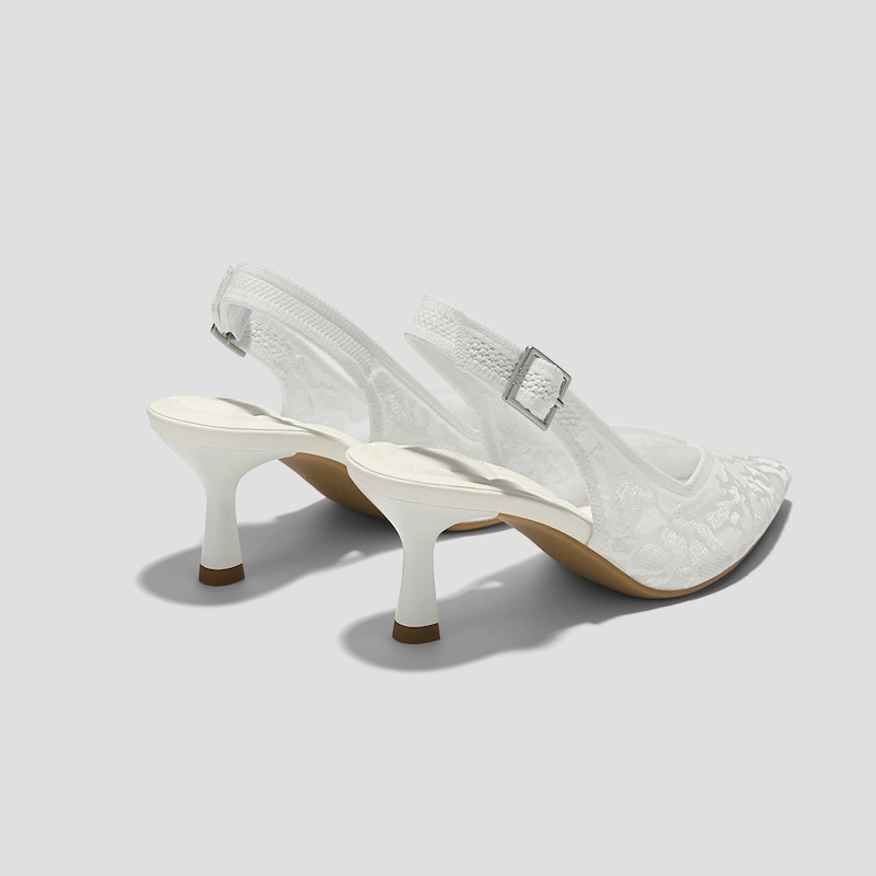 Pointed-Toe Lace Reborn™ Slingback Heels (Addison), WHITE LACE embroidery, EU35 | VIVAIA