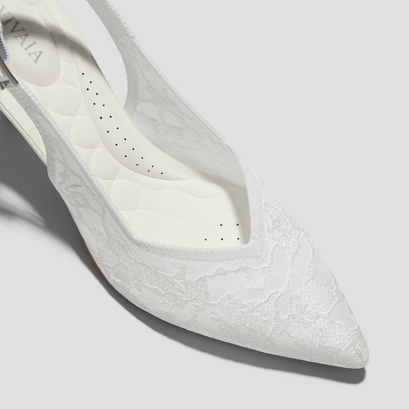 Pointed-Toe Lace Reborn™ Slingback Heels (Addison), WHITE LACE embroidery, EU35 | VIVAIA