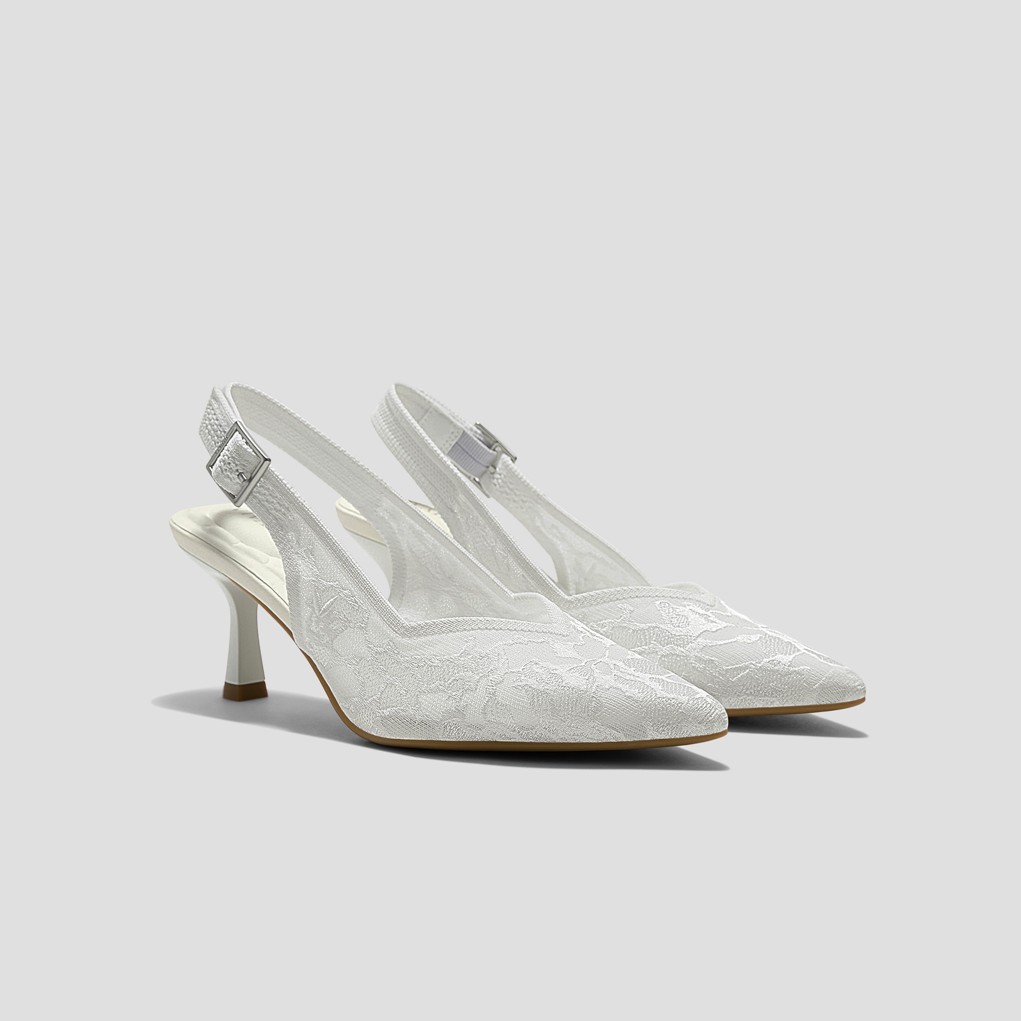Pointed-Toe Lace Reborn™ Slingback Heels (Addison), WHITE LACE
