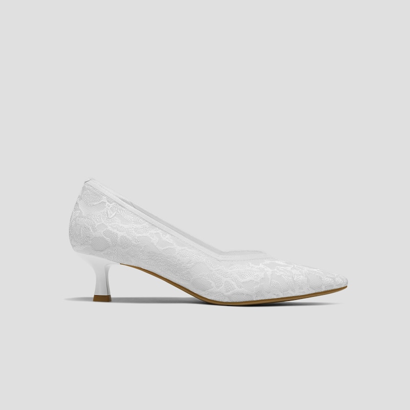 Pointed-Toe Kitten Heels (Scarlett), WHITE LACE embroidery, EU35 | VIVAIA