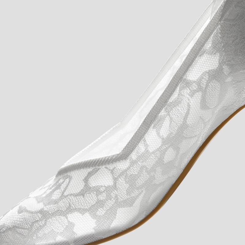 Pointed-Toe Kitten Heels (Scarlett), WHITE LACE embroidery, EU35 | VIVAIA