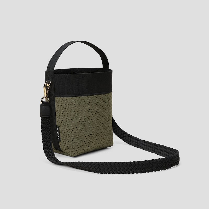 The Bucket Tote (Farreh), Army Green & Black Harvest Grain, one-size | VIVAIA