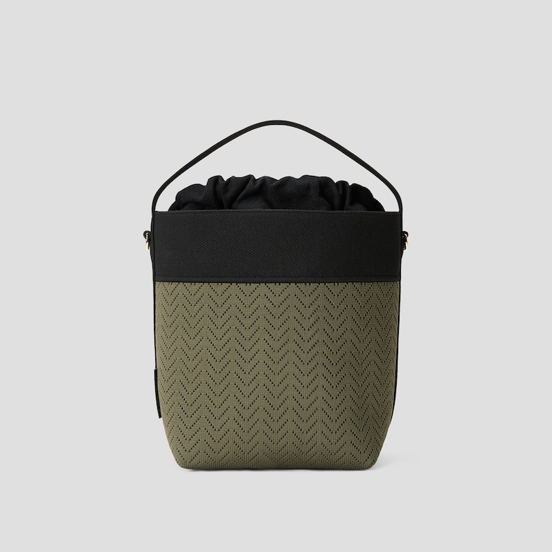 The Bucket Tote (Farreh), Army Green & Black Harvest Grain, one-size | VIVAIA