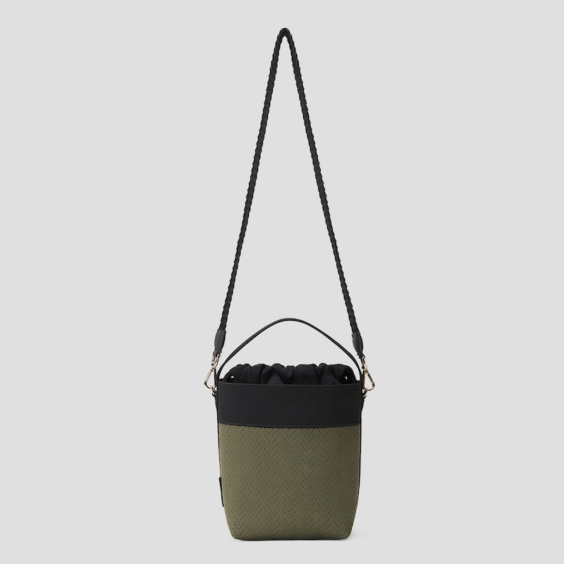 The Bucket Tote (Farreh), Army Green & Black Harvest Grain, one-size | VIVAIA