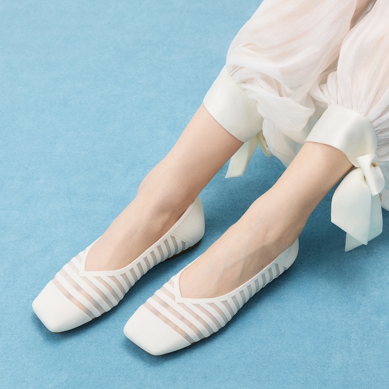 Square-Toe Margot Flats 3.0 (Miriam), WHITE SHEER STRIPE, EU39 | VIVAIA
