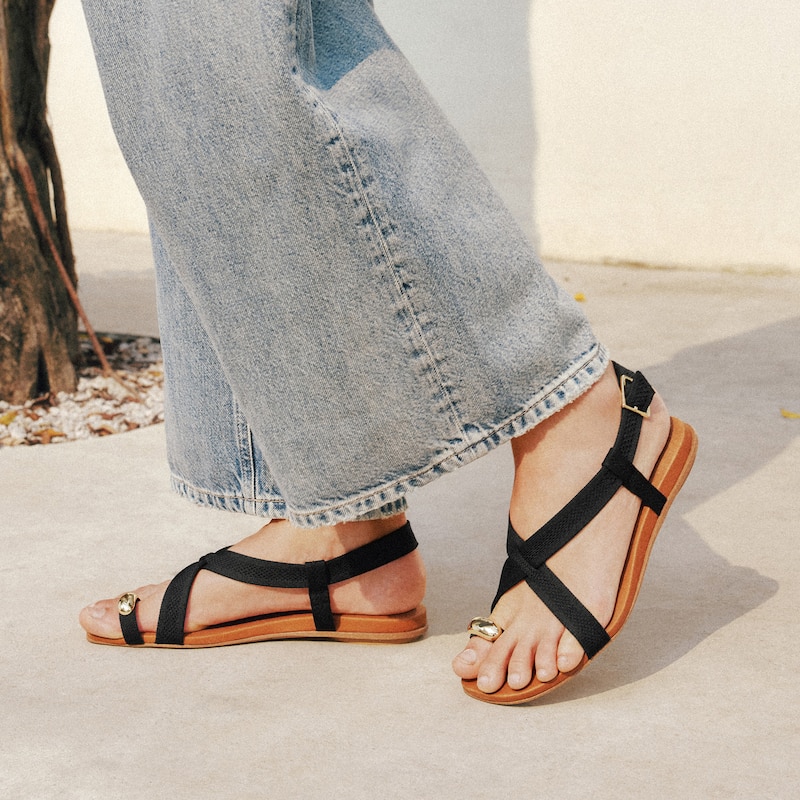 Square-Toe Slingback Toe Ring Sandals (Derorice), BLACK ANTIQUE WEAVE, EU38 | VIVAIA