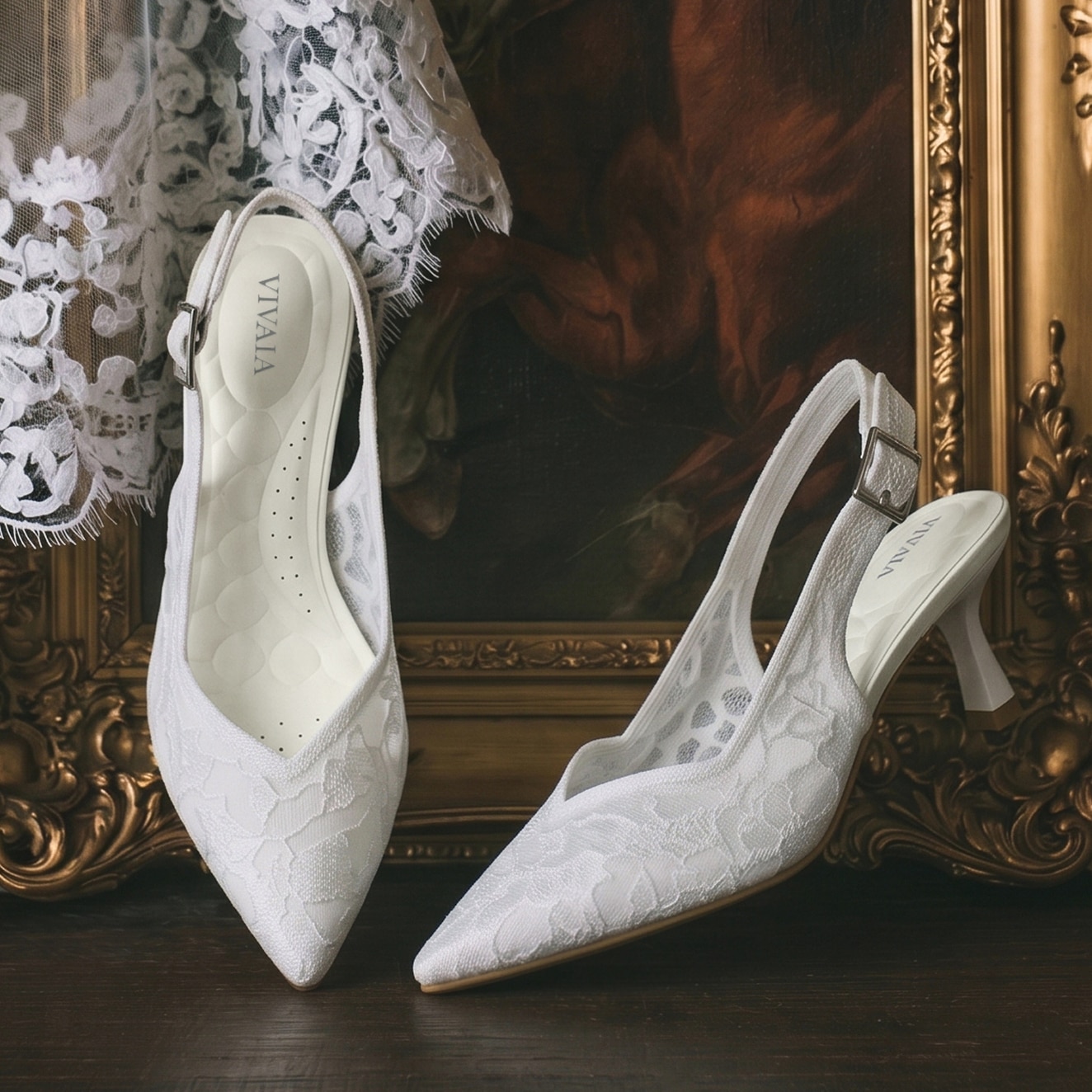 Pointed-Toe Lace Reborn™ Slingback Heels (Addison), WHITE LACE