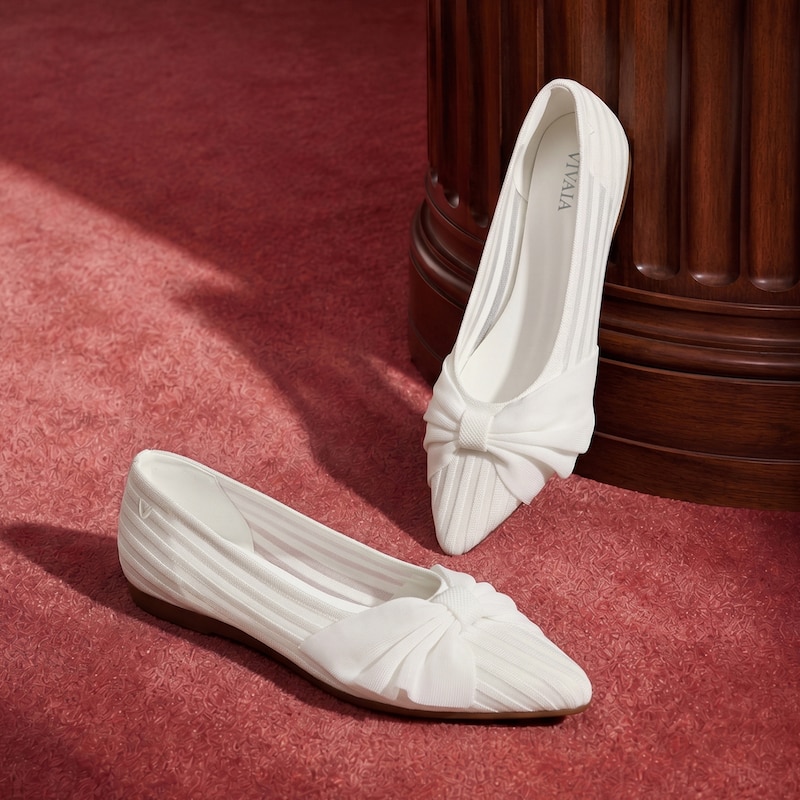 Pointed-Toe Bow Flats (Azura), WHITE SHEER STRIPE, EU38 | VIVAIA