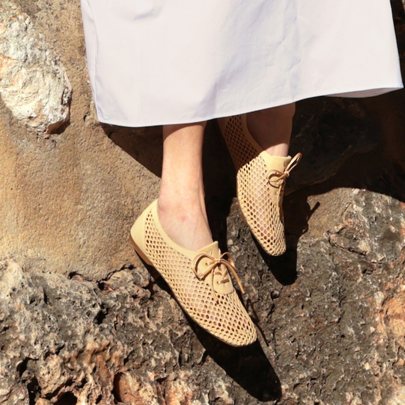 Square-Toe Mesh Flats (Carey), Natural, EU39 | VIVAIA