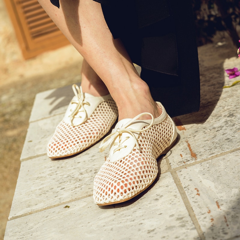 Square-Toe Mesh Flats (Carey), Cream, EU40 | VIVAIA