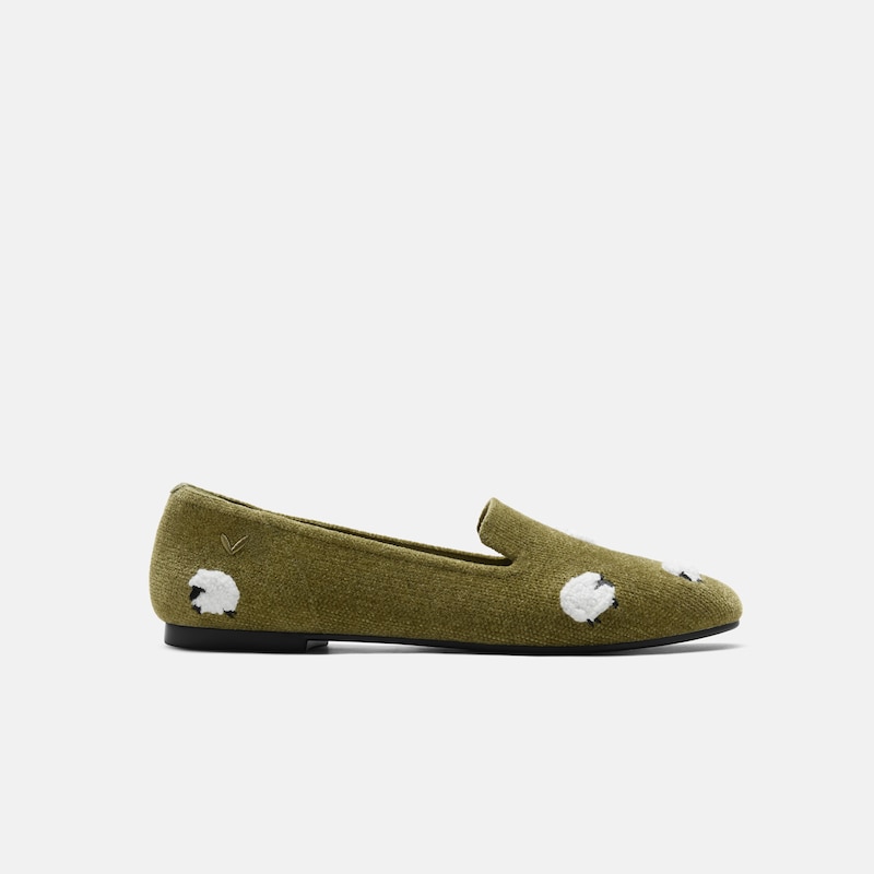 Round-Toe Embroidered Loafers (Audrey), OLIVE DRAB - BLACKNOSE SHEEP, EU37 | VIVAIA