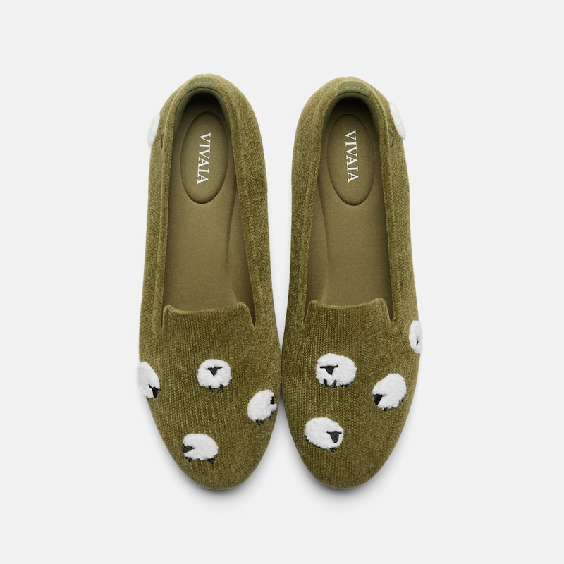 Round-Toe Embroidered Loafers (Audrey), OLIVE DRAB - BLACKNOSE SHEEP, EU37 | VIVAIA