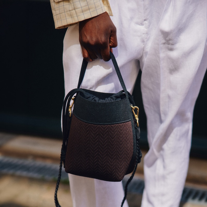 The Bucket Tote (Farreh), Dark Chocolate & Black Harvest Grain, one-size | VIVAIA
