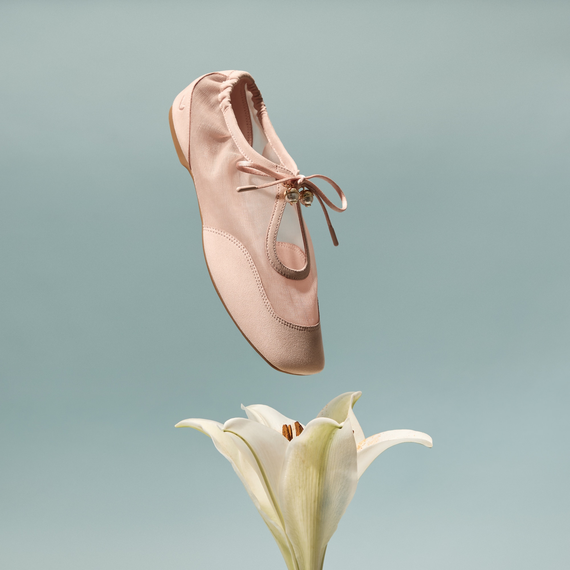 Square-Toe Organza Sneakerinas (Ciara), Peach Blush, EU35.5 | VIVAIA
