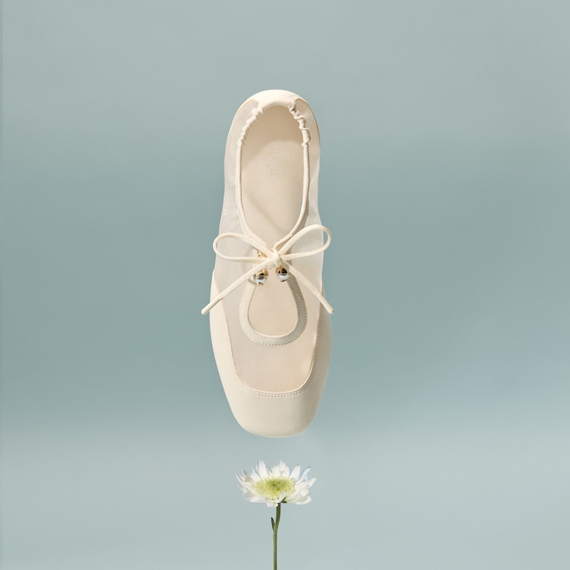 Square-Toe Organza Sneakerinas (Ciara), Cream, EU37 | VIVAIA
